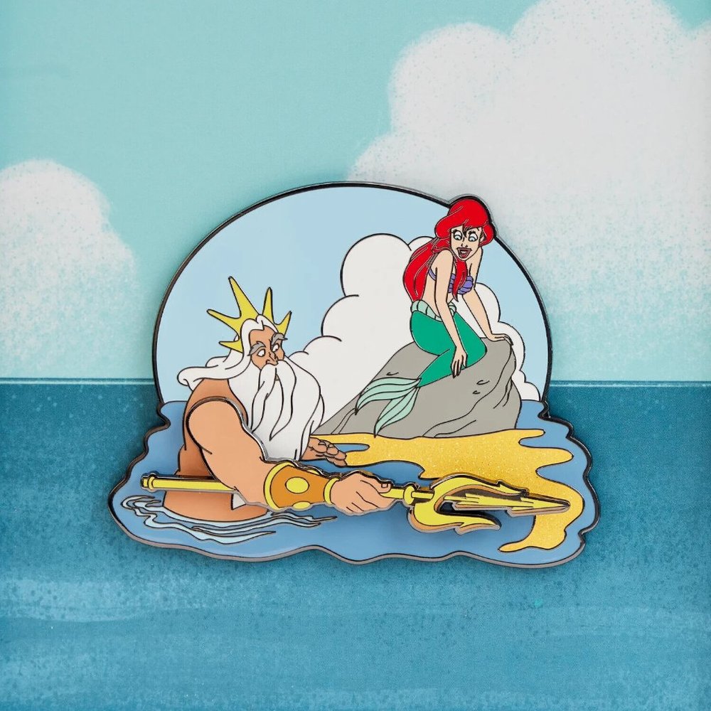 Loungefly Disney Little Mermaid Pin LE 1800 King Triton Ariel Hinged Enamel Pin - Picture 3 of 4